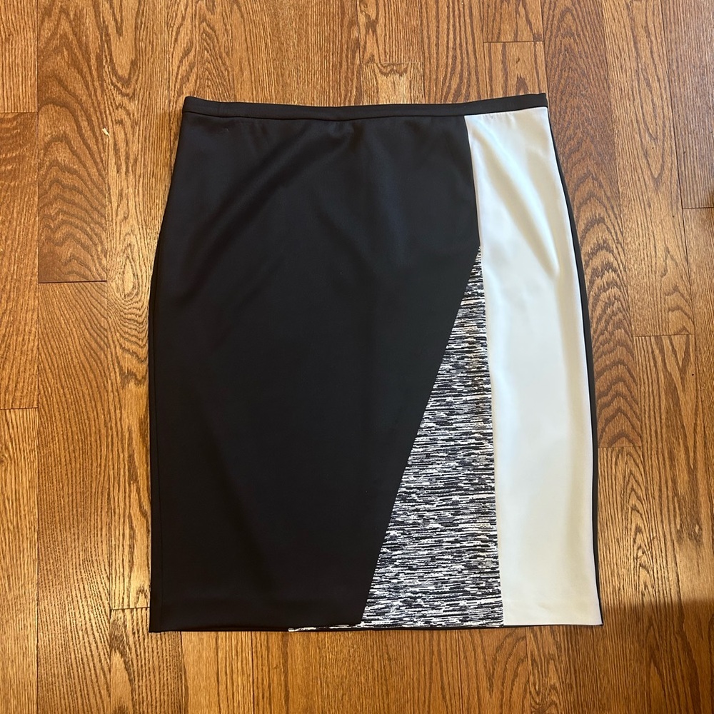 Calvin Klein Black & White Color Block Pencil Skirt